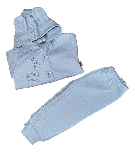 Conjunto Saquito Y Pantalón Bebes Niños Algodón Celeste 4 (9-12 Meses)