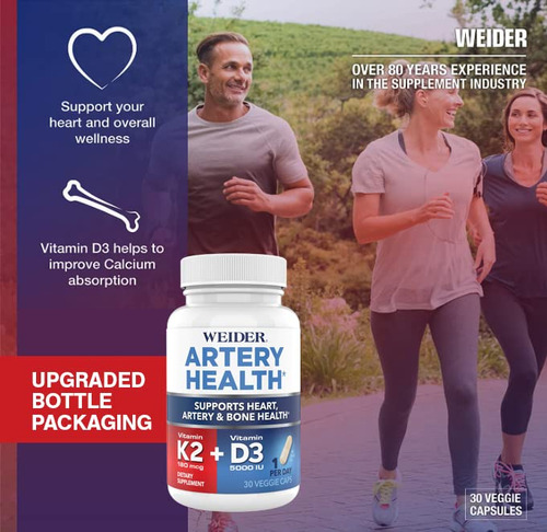 Weider Artery Health Vitamina K2 180mcg Y D3 5000 Iu 30 Caps