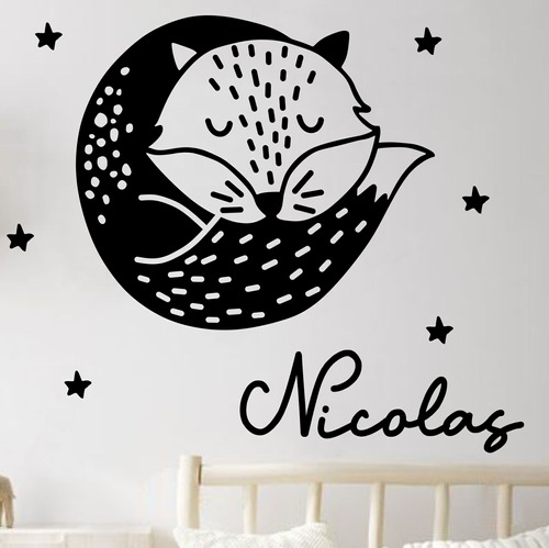 Vinilo Decorativo Infantil Zorro Animales + Nombre Bebes