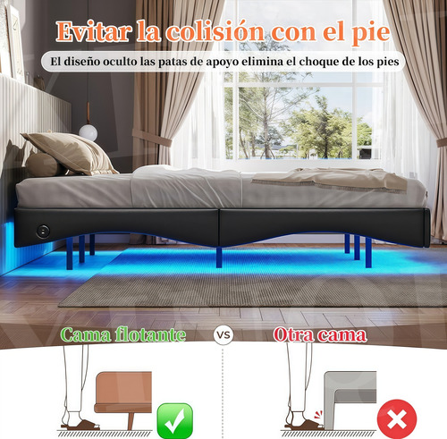 Base Cama Matrimonial Size Flotante Con Luces Led Ajustables