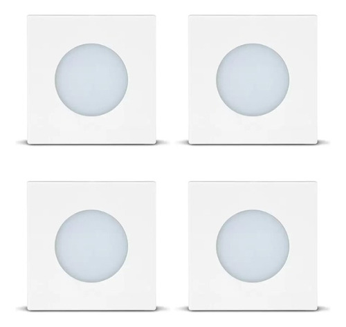 Kit C/4 Luminárias Móveis Spot Quadrada Luz Fria 1,5w Branco