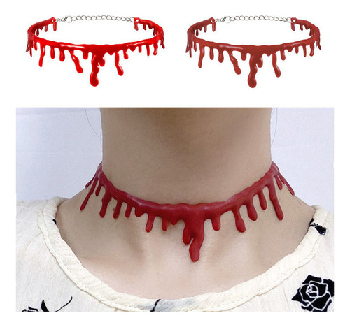 2 Peças Colar Gota Sangue Terror Vampiro Falso De Halloween