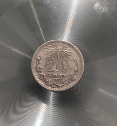 Moneda 20 Centavos Resplandor 1937 De Plata