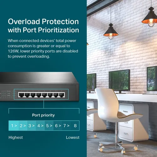 Conmutador Poe Tp-link Tl-sg1008mp 8 Puertos Gigabit 8 Poe+