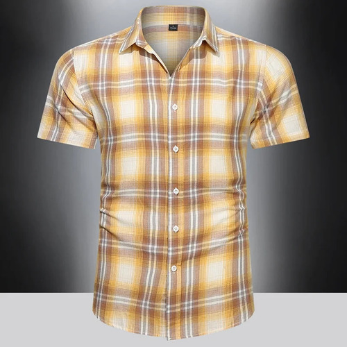 Camisa A Cuadros De Manga Corta Para Hombre, Blusa Casual De