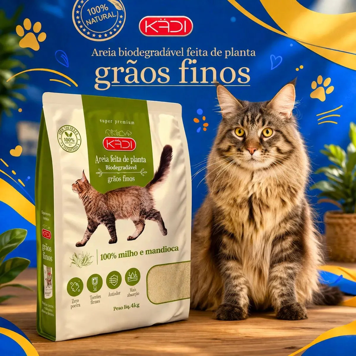 Areia Sanitária Kadi 4kg Grãos Finos Biodegradável Gatos, aquela areia que vira torroes 8