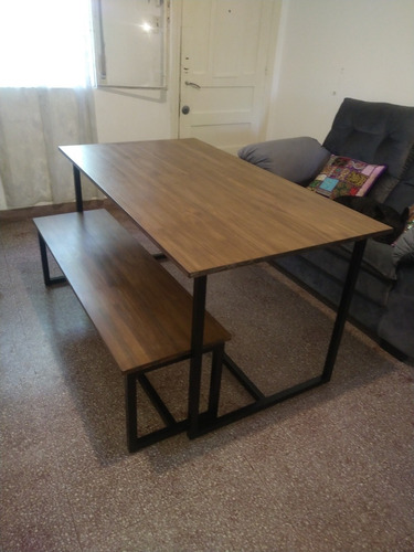 Imagen 3 de 4 de Mesa Comedor Más 1 Banco En Hierro Y Madera