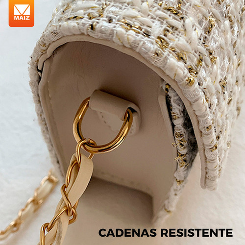 Bolsa Mano Bandolera Crossbody Cadena Elegante Moda Mujer Color Negro Diseño De La Tela Rayas