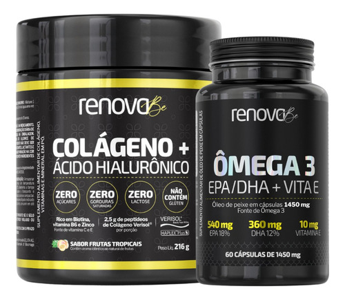 Colágeno Renova Be Verisol Com Ácido Hialurônico + Omêga 3 Sabor Tropical + Ômega 3 Com Vita E