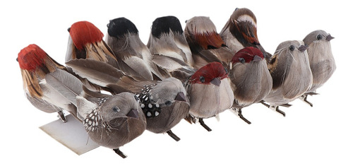 A 12pcs Aves Artificial Pluma Gorrión Decoración Jardín