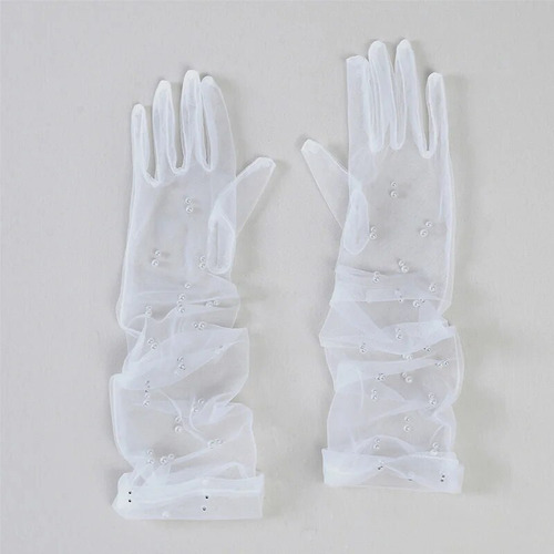 Guantes De Novia Transparentes Para Mujer, Perlas, Malla, La