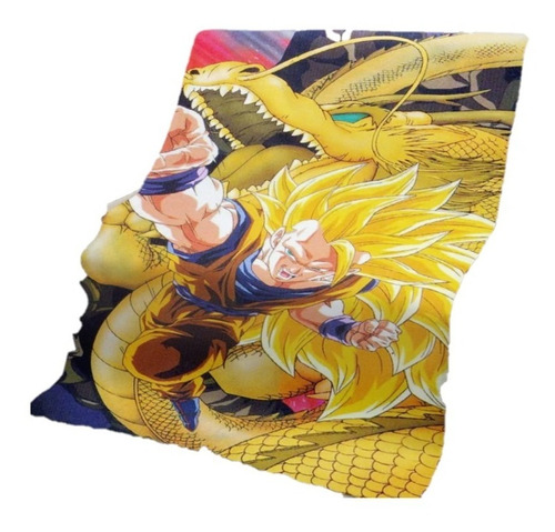 Manta Franela Suave Y Cómodo Goku Dragón Oro