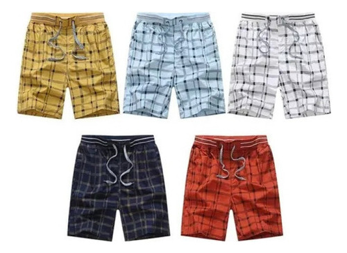 Pantalones Cortos A Cuadros Bolsillos De Algodón 100% Hombre
