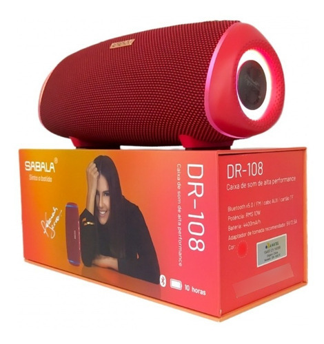 Caixa De Som Sabala Dr-108 Stereo 360 - Bluetooth 5.0 - 10w Cor Vermelho