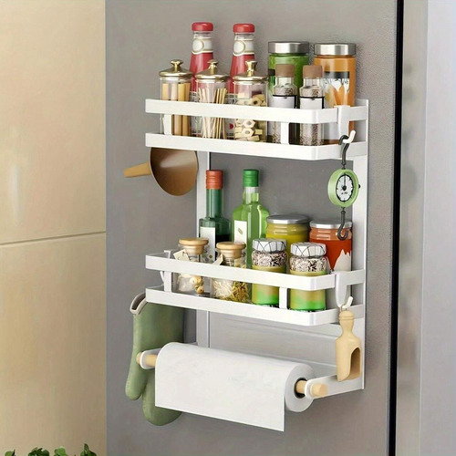 Organizador Magnético Doble Heladera Lavarropa Porta Rollo Blanco