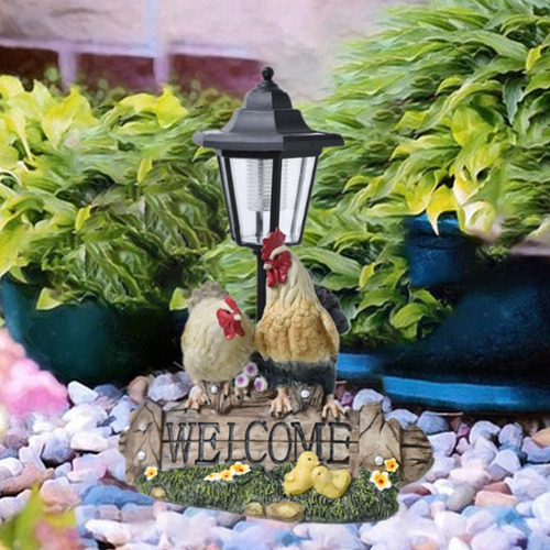 Luz De La Estatua Solar Del Jardín, Adorno De Césped Pollo