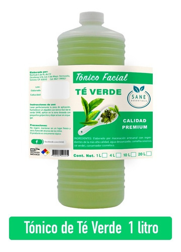 Tónico Facial De Té Verde 100% Natural Y Puro (1 Litro) Tipo de piel Todo tipo de piel