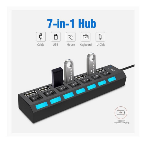 Imagen 2 de 4 de Hub Adaptador Multipuerto Usb 2.0 Multiplicador 7 Puertos