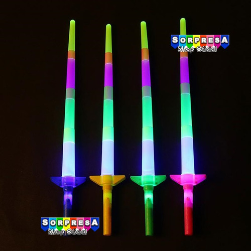 24 Espadas Sable Luz Led Retráctil Fiesta Cumple Piñata Bolo