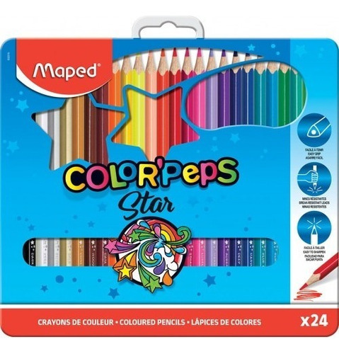 Lapices De Colores Maped 24 Lapices Estuche Metalico
