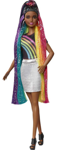 Boneca Barbie Rainbow Sparkle Hair Com Cabelo Moreno Extra L