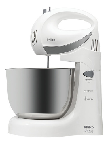 Batedeira Paris Inox 4 velocidades Cor Branco e Prata 350W Philco 127V