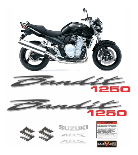 Kit Jogo Faixa Emblema Adesivo Suzuki Bandit 1250 2008 Preta