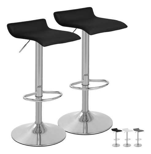 Set De 2 Bancos Ajustables De Cocina Taburete Barra Silla Acabado De La Estructura Cromado Color Negro