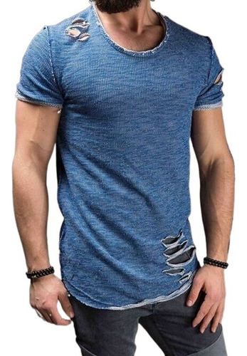 Camiseta Hombre Escote Redondo Slim Fit Rotos Agujeros