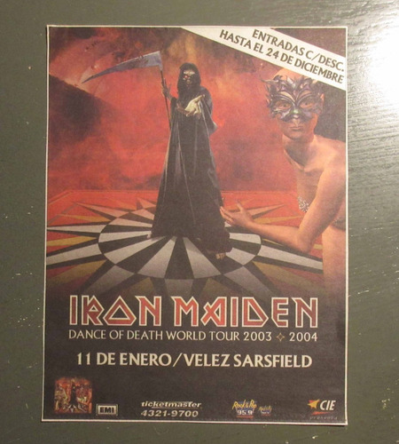 Recorte Diario Poster Iron Maiden Argentina Dance Of Death 2