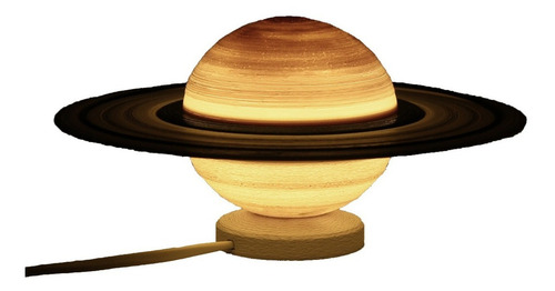 Lampara Velador Saturno 30 Cm Grande Planeta Sistema Solar Estructura Blanco Pantalla Amarillo