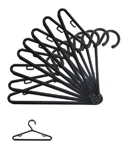 Kit Com 18 Cabides Plástico Preto Adulto Camisa Vestido