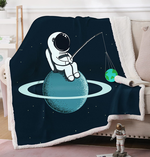 Cohete - Manta De Sherpa Con Diseño De Astronauta Y Planeta