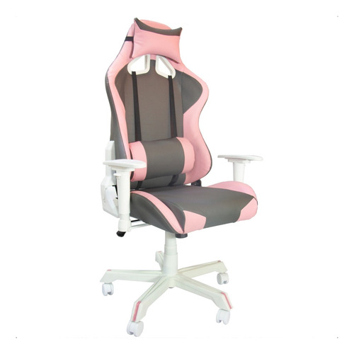 Imagen 2 de 4 de Silla de escritorio Audiotek MKZ-LKSGROS2376 gamer ergonómica rosa y gris con tapizado de tela y cuero sintético