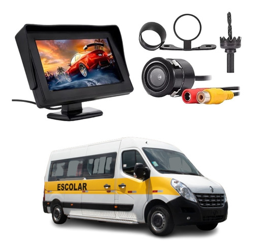 Monitor Tela Lcd Para Van + Câmera De Ré E Cabo Adcional 10m