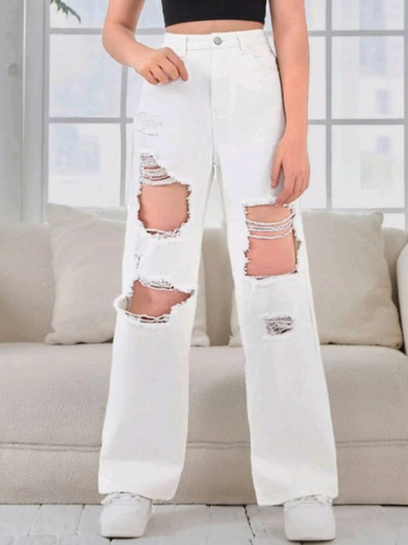 Pantalon Blanco Roto Marca Shein