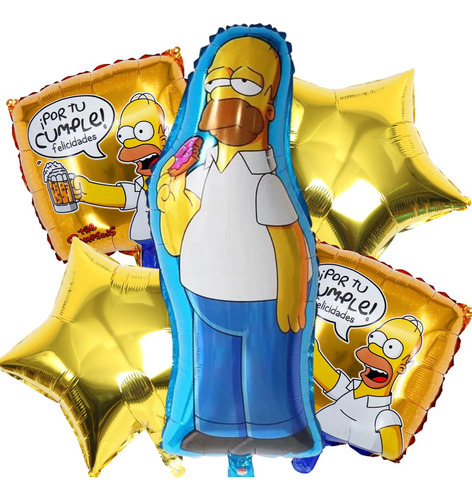 Kit 5 Globos Homero Simpson Feliz Cumpleaños