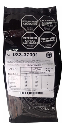Chocolate Cobertura Semiamarga 70% 1 Kg Tabletas Colonial