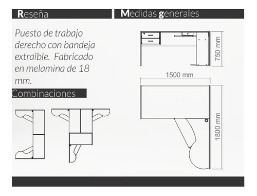 Imagen 3 de 3 de Escritorio P- Pc En L, Puesto De Trabajo Derecho Cod. 915