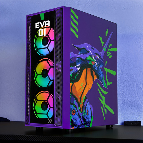 Gabinete Gamer Xtreme Pc Gaming Eva 01 Comic Edition Media Torre Atx 4 Fan Argb Cristal Templado Violeta