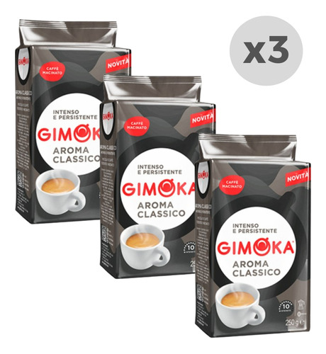 Café Molido Gimoka Aroma Classico Al Vacío 250gr X 3