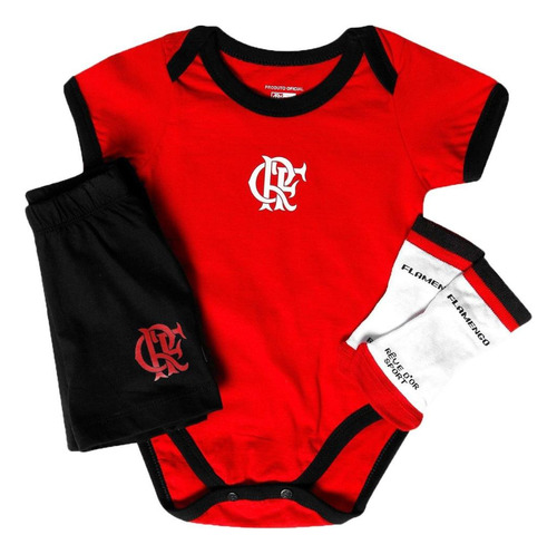 Kit Bebê Flamengo Body Shorts E Meia Infantil Oficial