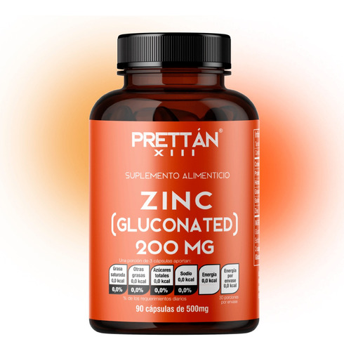 Gluconato De Zinc 200mg Suplemento 90 Caps Prettan Sabor Sin Sabor