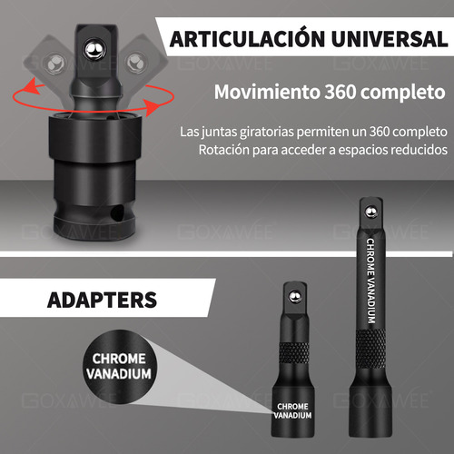 Goxawee® 1/2" 43PZS juego de herramientas manuales llaves combinadas Datos Alto Impacto Material Acero Cr-V 8mm-32mm con Llaves Vaso de Broca Métricas y Extensiones para Reparación de Automóviles