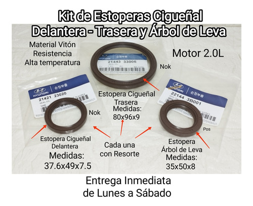 Kit Estoperas Cigueñal Y Árbol De Leva Hyundai Sonata 2.0