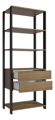Guarda-roupa Closet Valencia 2 Gav 4 Prate 70cm Madesa Pr Cor Rustic/Preto