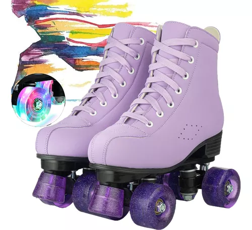 Patines Roller De 4 Ruedas Doble Fila Para Mujer Con Led Talla 40, Negro