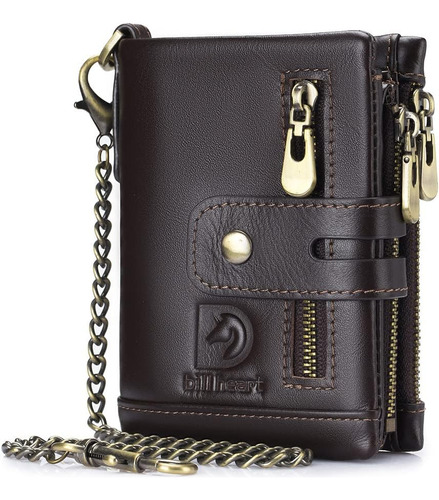 Cartera Bill Heart Para Hombre Con Cadena De Piel Auténtica