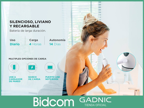 Imagen 6 de 10 de Irrigador Dental Water Gadnic Recargable 4 Puntas Blanqueo