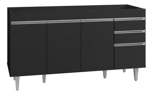 Balcão Gabinete De Pia Sem Tampo 150cm 4 Portas 2 Gavetas Ma Cor Preto